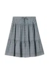 Mini Cream Check-pattern Tiered Skirt In Blue