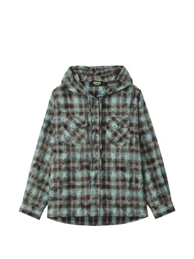 Mini Cream Check-print Hooded Shirt In Blue