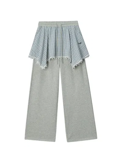 Mini Cream Check-print Layered Track Pants In Blue