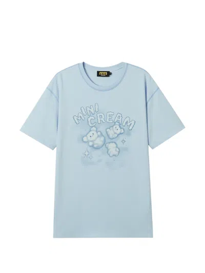 Mini Cream Cloud-print T-shirt In Blue