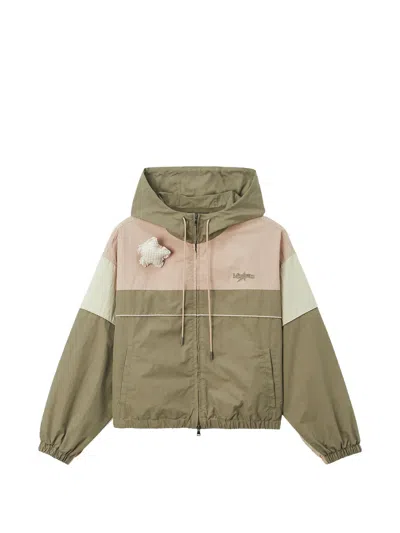 Mini Cream Colour-block Hooded Jacket In Green