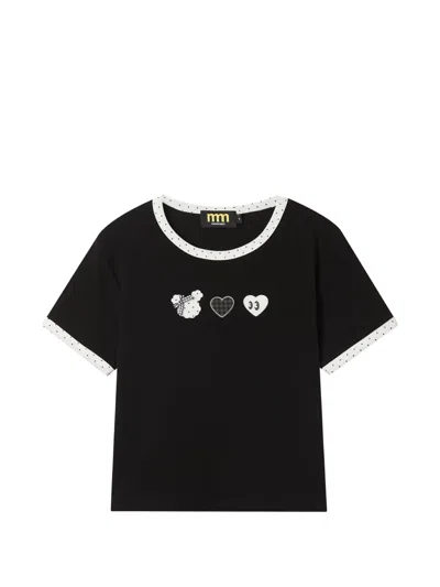 Mini Cream Contrasting-trim T-shirt In Black
