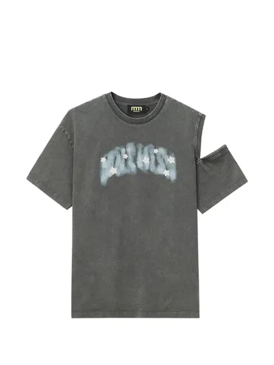 Mini Cream Cut-out Star-embellished T-shirt In Gray