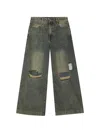 Mini Cream Distressed Patchwork Wide-leg Jeans In Gray