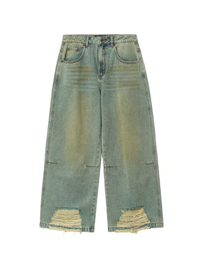 Mini Cream Distressed Wide-leg Jeans In Blue