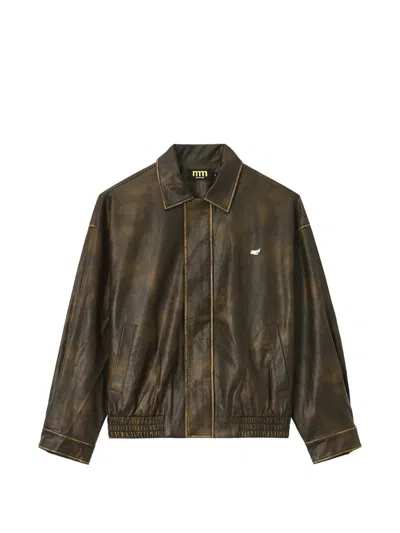Mini Cream Distressed-effect Elasticated-hem Jacket In Brown