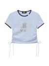 Mini Cream Drawstring-hem T-shirt In Blue