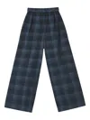 Mini Cream Elasticated-waist Checked Trousers In Blue