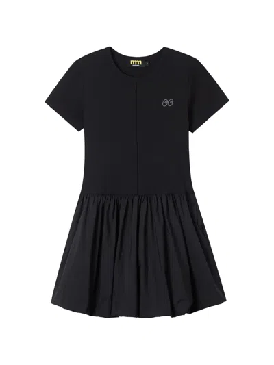 Mini Cream Embellished Pleated Mini Dress In Black