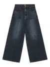 Mini Cream Embroidered Five-pocket Wide-leg Jeans In Blue
