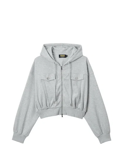 Mini Cream Flap-pockets Hoodie In Gray