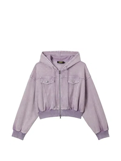 Mini Cream Flap-pockets Hoodie In Purple
