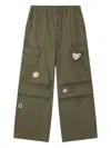 Mini Cream Flower-appliqué Cargo Trousers In Green