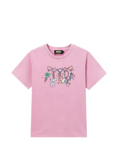 Mini Cream Graphic-print Bow-detail T-shirt In Pink