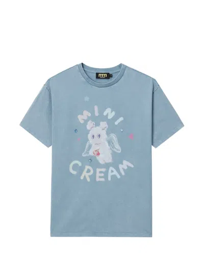 Mini Cream Graphic-print Cotton T-shirt In Blue