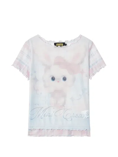 Mini Cream Graphic-print Cotton T-shirt In Blue