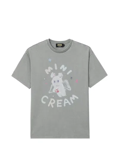 Mini Cream Graphic-print Cotton T-shirt In Gray