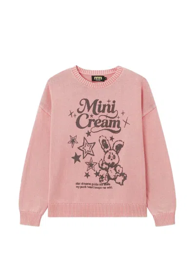 Mini Cream Graphic-print Intarsia-knit Sweater In Pink