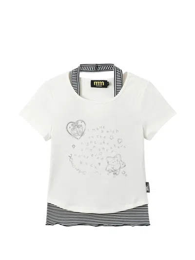 Mini Cream Graphic-print Layered T-shirt In White