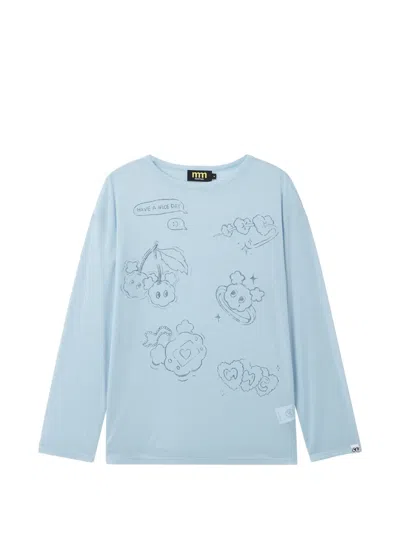 Mini Cream Graphic-print Long-sleeve T-shirt In Blue