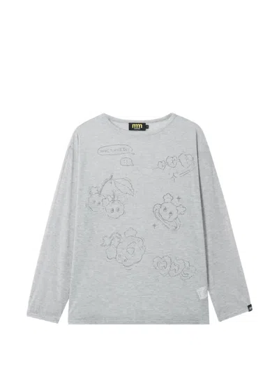Mini Cream Graphic-print Long-sleeved T-shirt In Gray