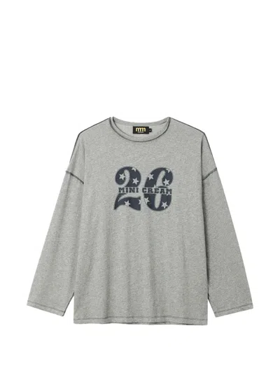 Mini Cream Graphic-print Long-sleeved T-shirt In Grey