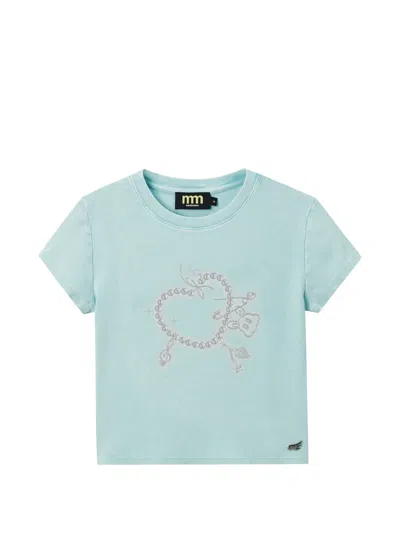 Mini Cream Graphic-print Ribbed T-shirt In Blue
