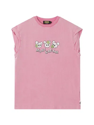 Mini Cream Graphic-print Sleeve T-shirt In Pink