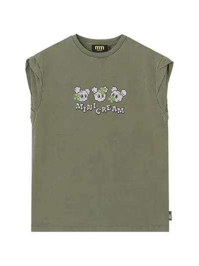Mini Cream Graphic-print Sleeveless T-shirt In Green