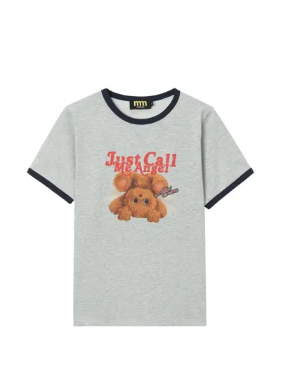 Mini Cream Graphic-print T-shirt In Gray