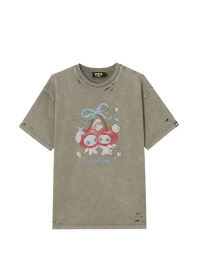 Mini Cream Graphic-print T-shirt In Gray