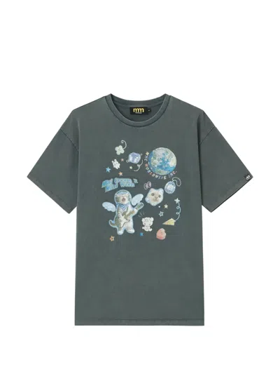 Mini Cream Graphic-print T-shirt In Gray