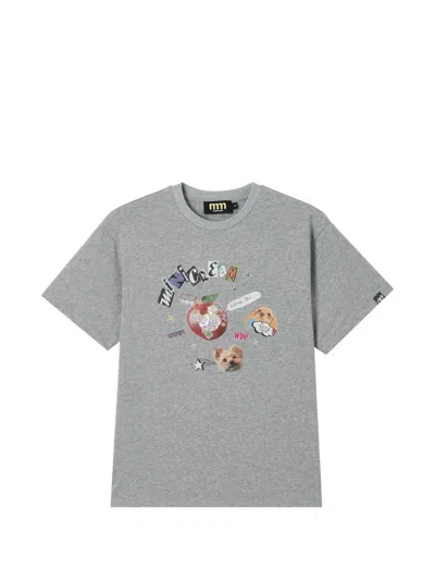 Mini Cream Graphic-print T-shirt In Gray