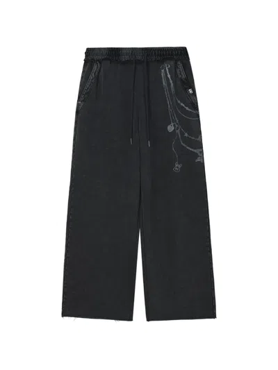 Mini Cream Graphic-print Wide-leg Track Pants In Black
