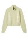 Mini Cream High-neck Zip-front Cardigan In Green