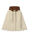 Mini Cream Hooded Quilted Jacket In Brown