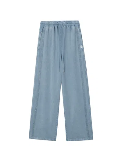 Mini Cream Lace-trim Drawstring Trousers In Blue