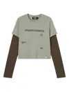 Mini Cream Layered Graphic Top In Green