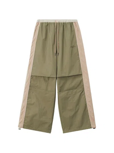 Mini Cream Layered Side-stripe Trousers In Green