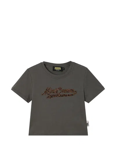 Mini Cream Leopard-print Logo-patch T-shirt In Green