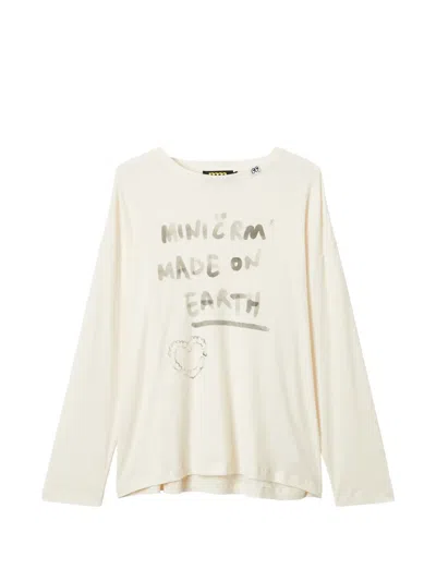 Mini Cream Lettering-print T-shirt In Neutral