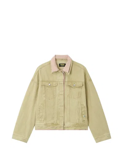 Mini Cream Logo-patch Denim Jacket In Neutrals
