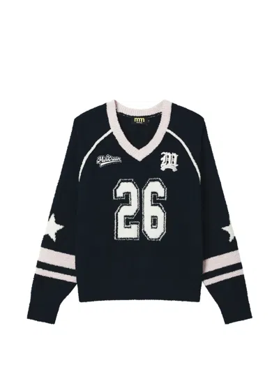 Mini Cream Logo-patch Intarsia-knit Sweater In Blue