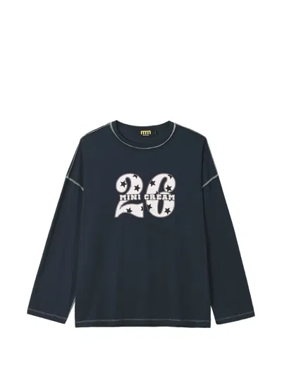 Mini Cream Logo-print Contrast-stitch T-shirt In Blue