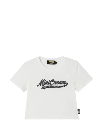 Mini Cream Logo-print Cropped T-shirt In White