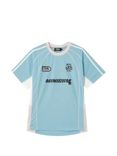 Mini Cream Logo-print Panelled T-shirt In Blue