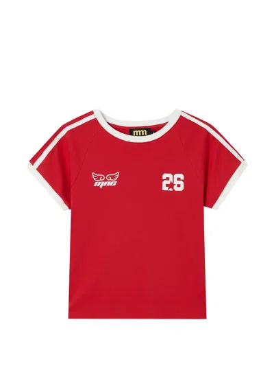 Mini Cream Logo-print Raglan-sleeve T-shirt In Red