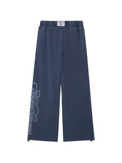 Mini Cream Logo-print Wide-leg Track Pants In Blue