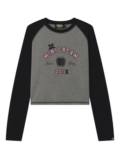 Mini Cream Long-sleeve Cropped Top In Gray