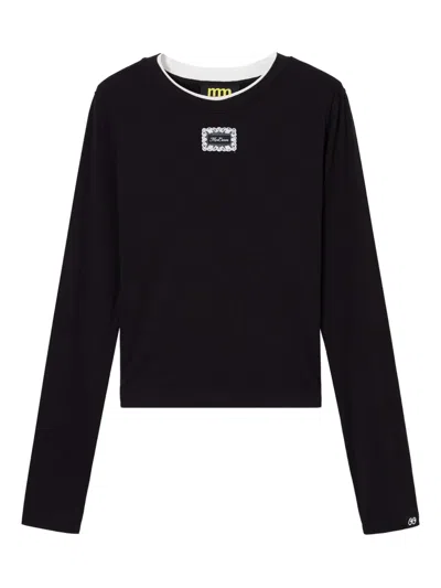 Mini Cream Long-sleeve Top In Black